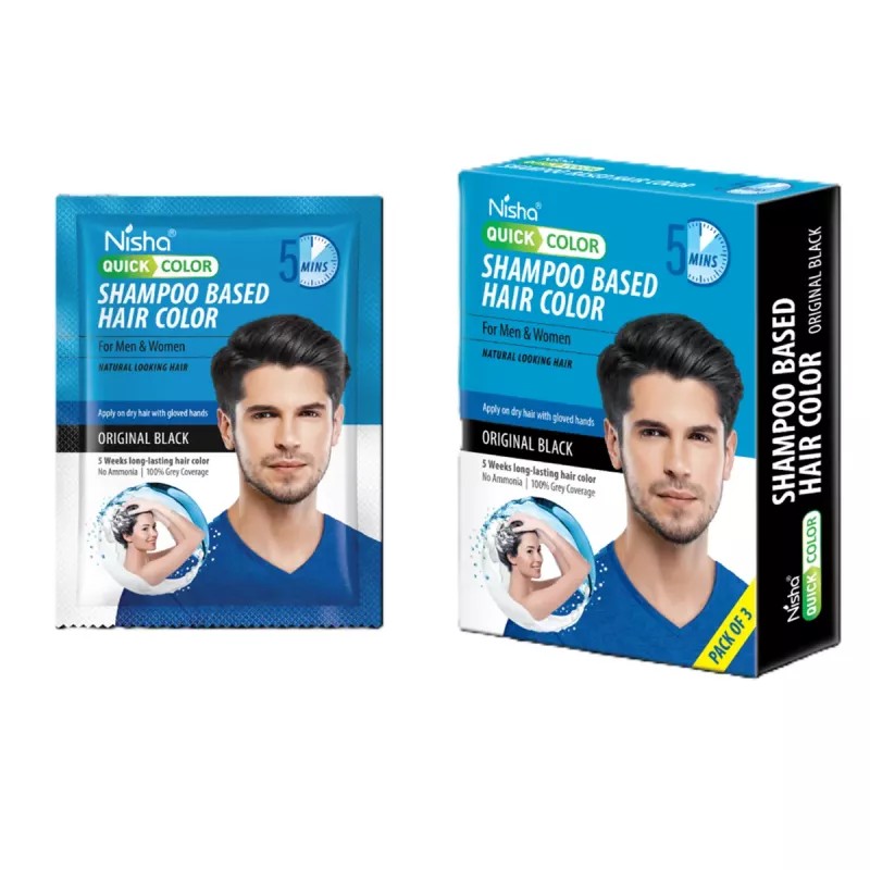 Nisha 5 Minutes Quick Hair Color Shampoo Original Black (60ml, Pack of 3)