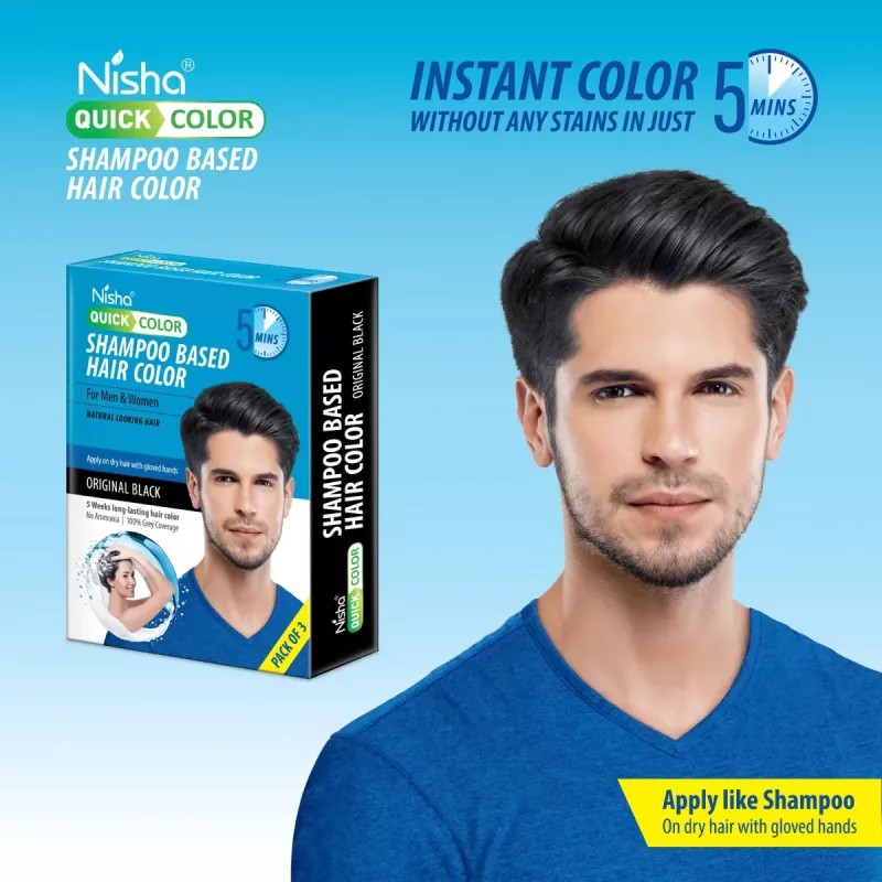 Nisha 5 Minutes Quick Hair Color Shampoo Original Black (60ml, Pack of 3)
