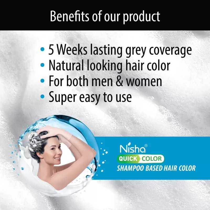 Nisha 5 Minutes Quick Hair Color Shampoo Original Black (60ml, Pack of 3)
