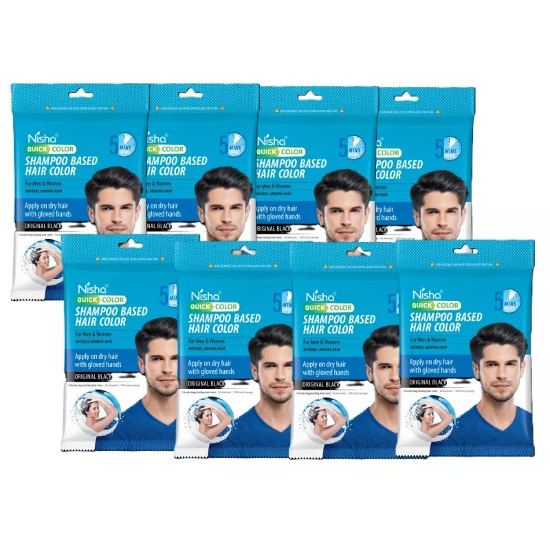 Nisha 5 Minutes Quick Hair Color Shampoo Original Black (20ml, Pack of 8)