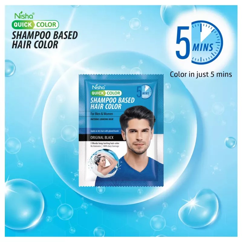 Nisha 5 Minutes Quick Hair Color Shampoo Original Black (20ml, Pack of 8)