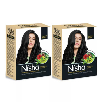 Nisha Henna Based Hair Color Natural Black Powder 1.00 (60g, Pack of 2)