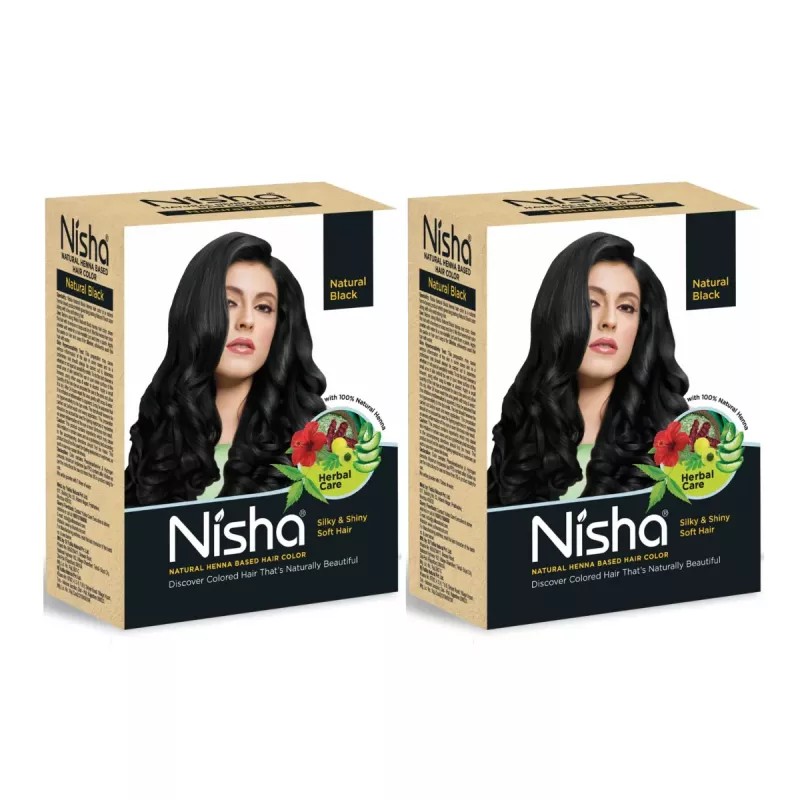 Nisha Henna Based Hair Color Natural Black Powder 1.00 (60g, Pack of 2)