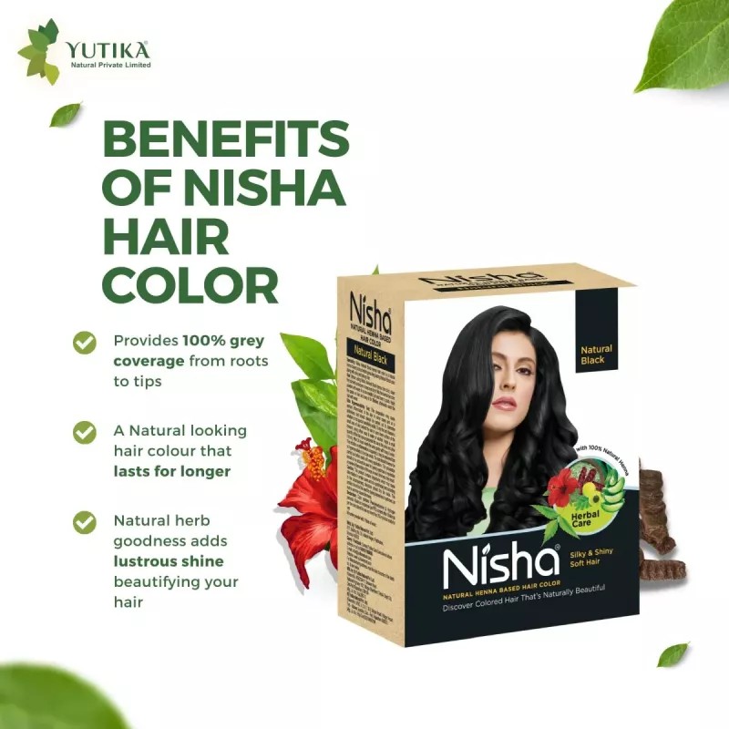 Nisha Henna Based Hair Color Natural Black Powder 1.00 (60g, Pack of 2)