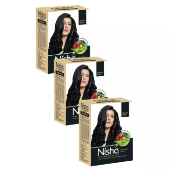 Nisha Henna Based Hair Color Natural Black Powder 1.00 (60g, Pack of 3)