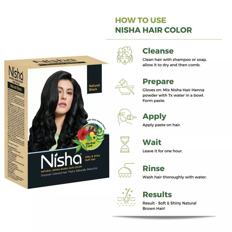 Nisha Henna Based Hair Color Natural Black Powder 1.00 (60g, Pack of 3)