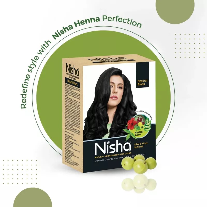 Nisha Henna Based Hair Color Natural Black Powder 1.00 (60g, Pack of 3)