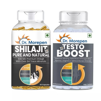 Dr Morepen Shilajit Capsules And Testosterone Booster Tablets (60 Cap + 60 Tab) (1Pack)