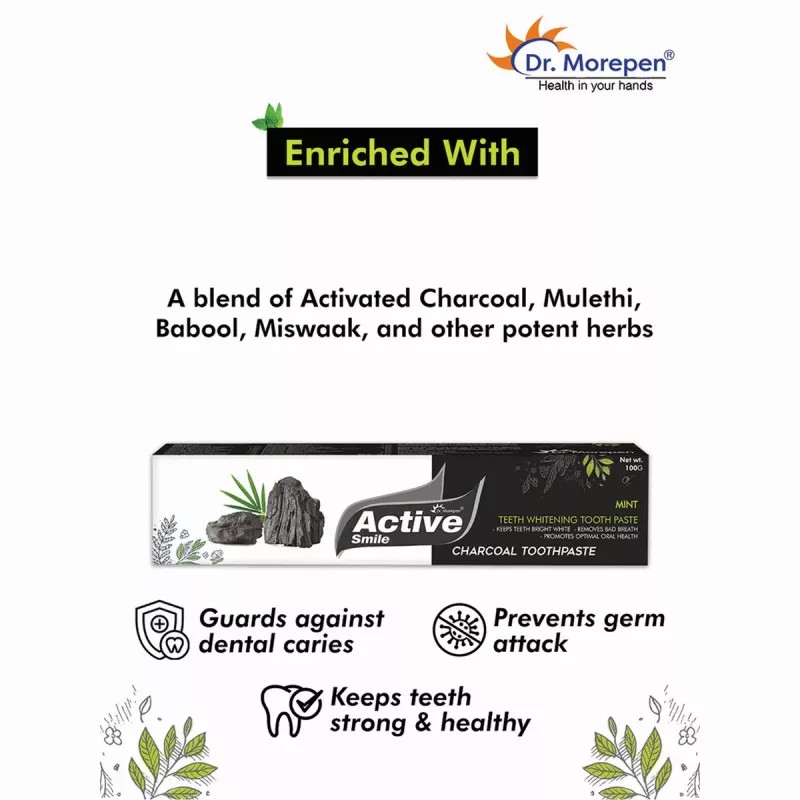 Dr Morepen Active Smile Charcoal Toothpaste (100g, Pack of 4)