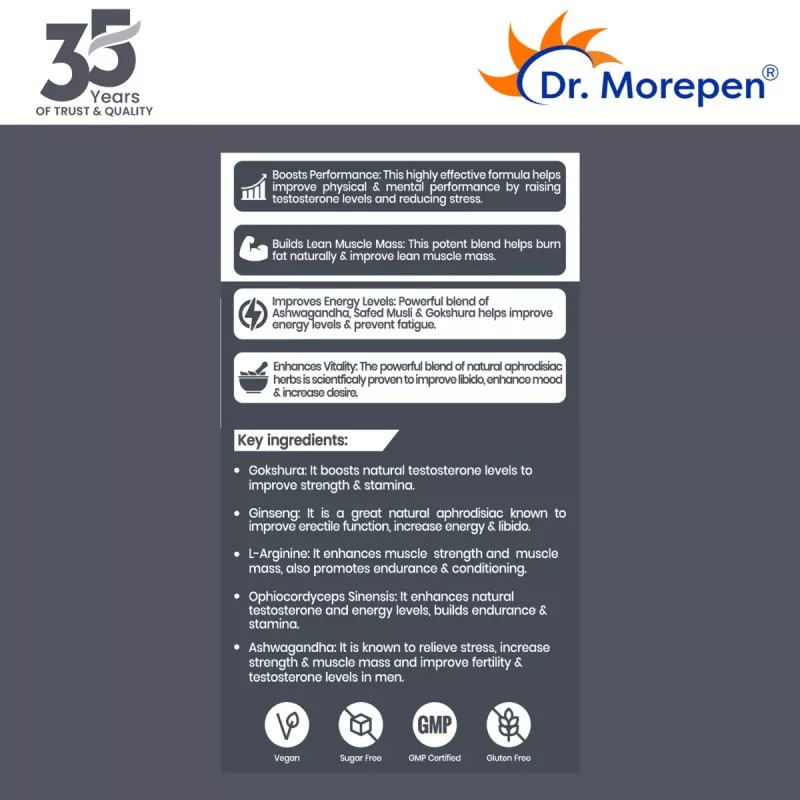 Dr Morepen Testo Boost Tablets For Men (60tab, Pack of 2)