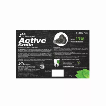 Dr Morepen Active Smile Charcoal Toothpaste With Free Bamboo Brush (100g, Pack of 6)