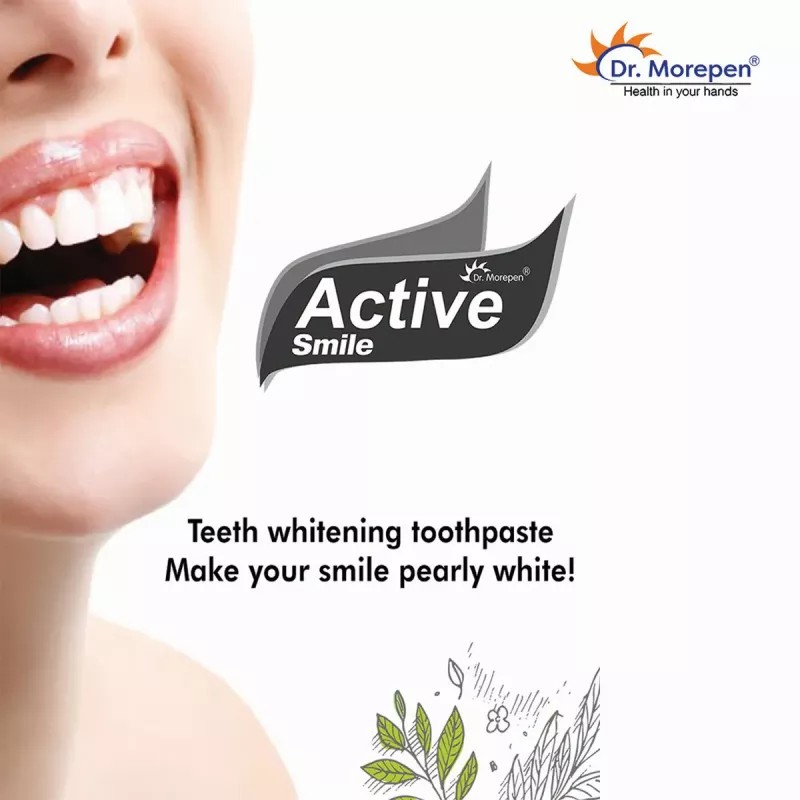 Dr Morepen Active Smile Charcoal Toothpaste With Free Bamboo Brush (100g, Pack of 6)