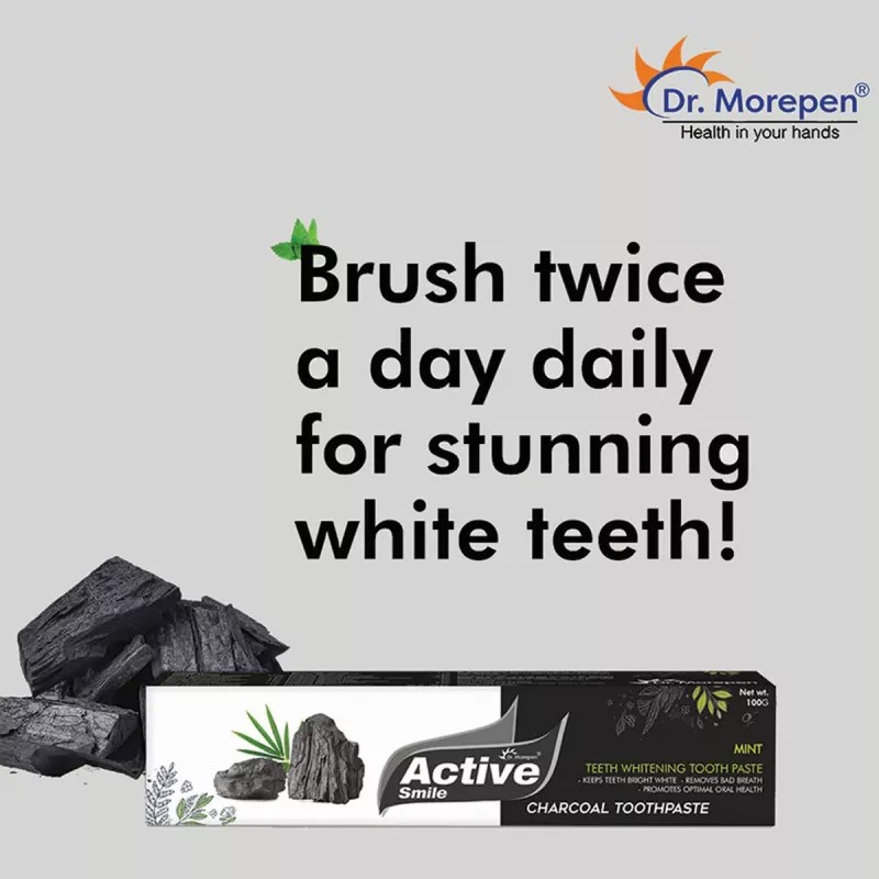 Dr Morepen Active Smile Charcoal Toothpaste With Free Bamboo Brush (100g, Pack of 6)