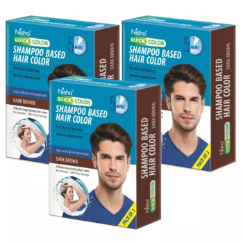 Nisha 5 Minutes Quick Hair Color Shampoo Dark Brown (60ml, Pack of 3)
