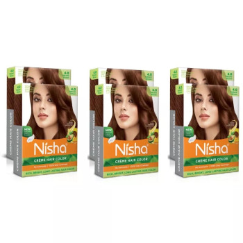 Nisha Creme Hair Color 4.0 Natural Brown (Colorant 20g + Developer 20ml) (1Pack, Pack of 6)