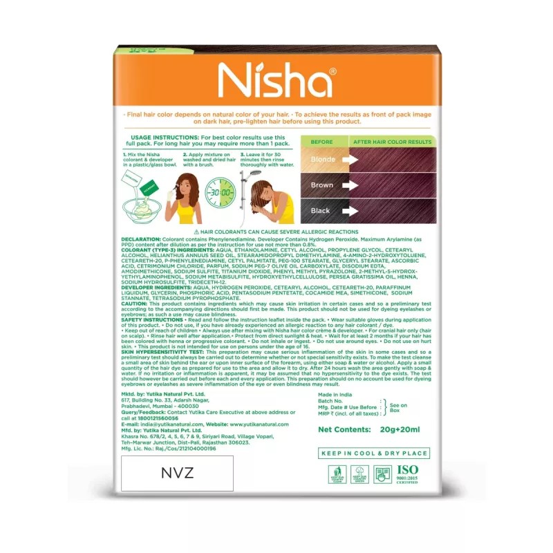 Nisha Creme Hair Color 3.0 Dark Brown (Colorant 20g + Developer 20ml) (1Pack, Pack of 6)