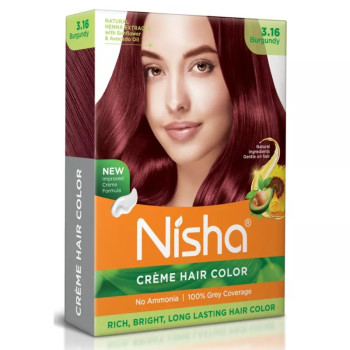Nisha Creme Hair Color 3.16 Burgundy (Colorant 20g + Developer 20ml) (1Pack, Pack of 6)