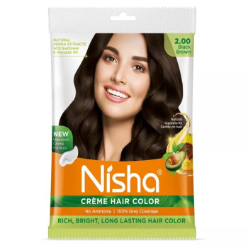 Nisha Creme Hair Color 2.0 Orignal Black (Colorant 20g + Developer 20ml) (1Pack, Pack of 6)