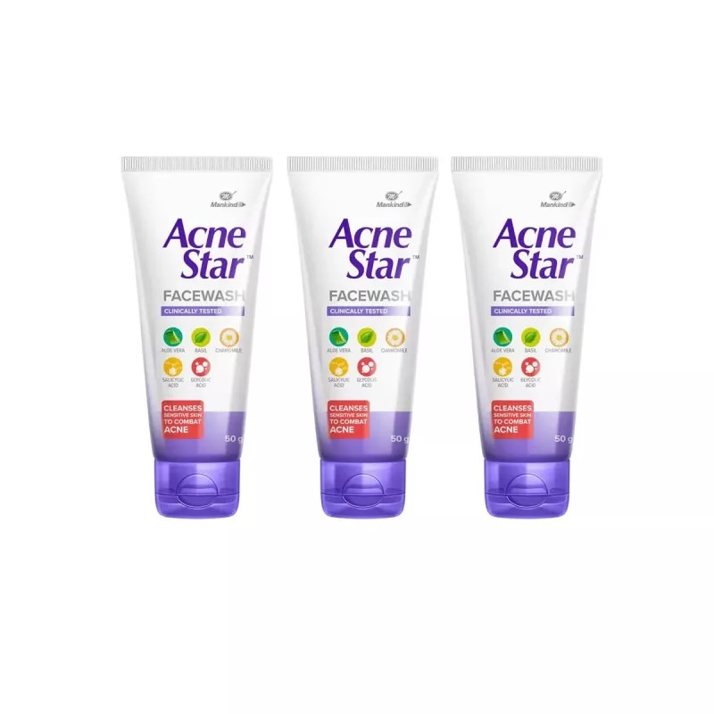 Mankind Pharma Acnestar Face Wash (50g, Pack of 3)