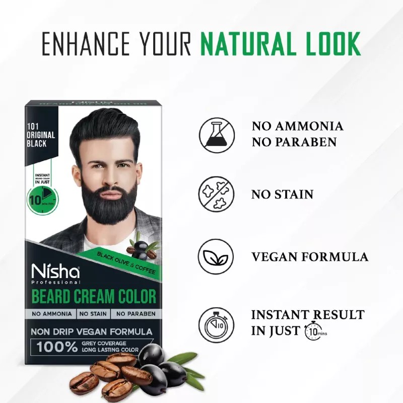 Nisha Beard Cream Color For Men 101 Original Black (Developer 60g + Colorant 60ml) (120g)