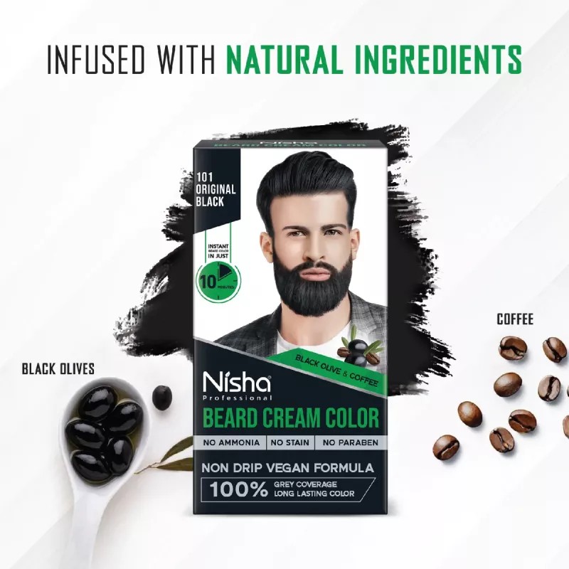 Nisha Beard Cream Color For Men 101 Original Black (Developer 60g + Colorant 60ml) (120g)
