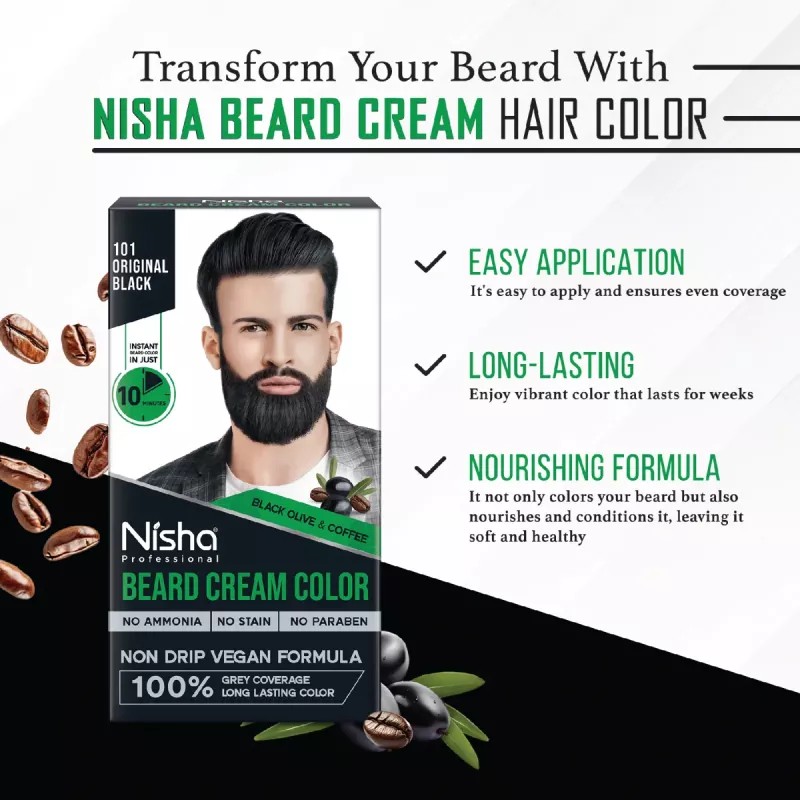 Nisha Beard Cream Color For Men 101 Original Black (Developer 20g + Colorant 20ml) (40g)