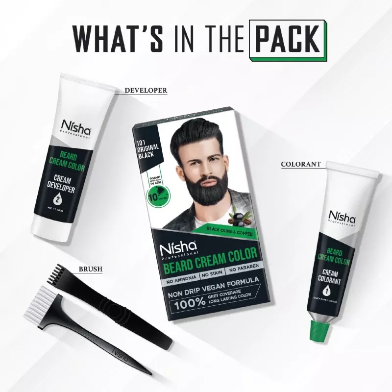 Nisha Beard Cream Color For Men 101 Original Black (Developer 20g + Colorant 20ml) (40g)
