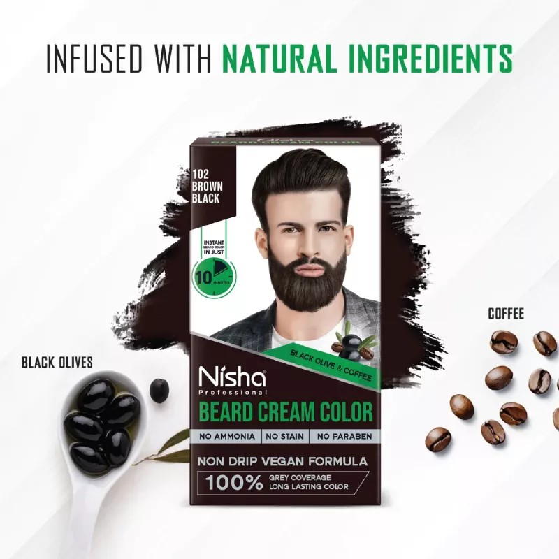 Nisha Beard Cream Color For Men 102 Black Brown (Developer 20g + Colorant 20ml) (40g)