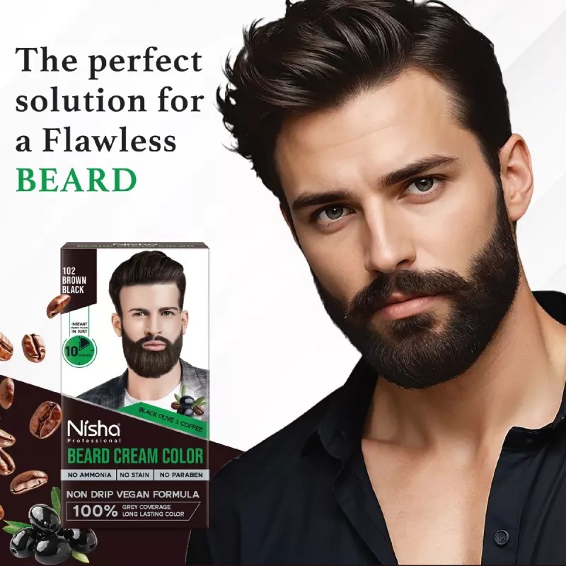 Nisha Beard Cream Color For Men 102 Black Brown (Developer 20g + Colorant 20ml) (40g)