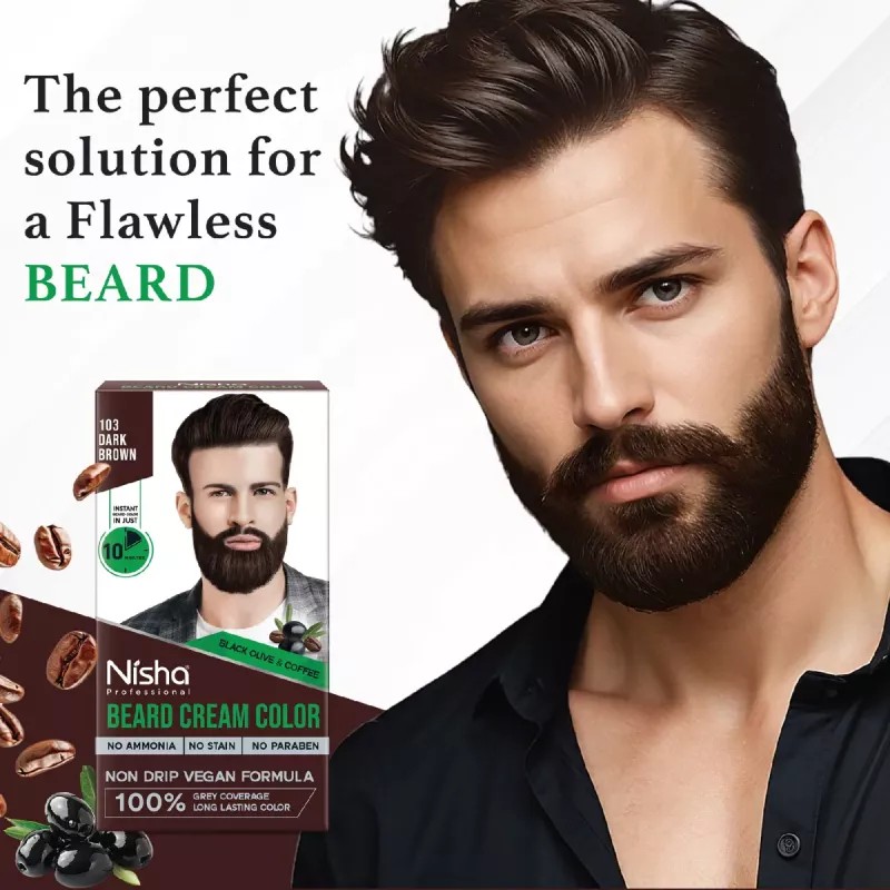 Nisha Beard Cream Color For Men 103 Dark Brown (Developer 60g + Colorant 60ml) (120g)