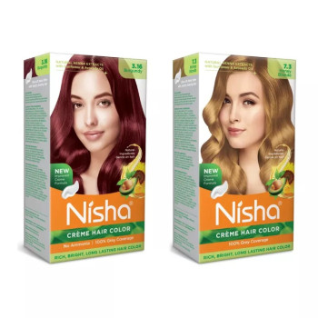 Nisha Creme Hair Color Combo Burgundy And Honey Blonde (Each (Color Cream 60g + Developer 60 + Conditioner 6ml) (1Pack)