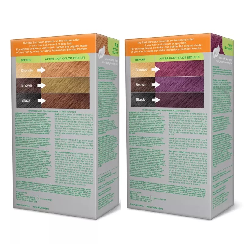 Nisha Creme Hair Color Combo Burgundy And Honey Blonde (Each (Color Cream 60g + Developer 60 + Conditioner 6ml) (1Pack)