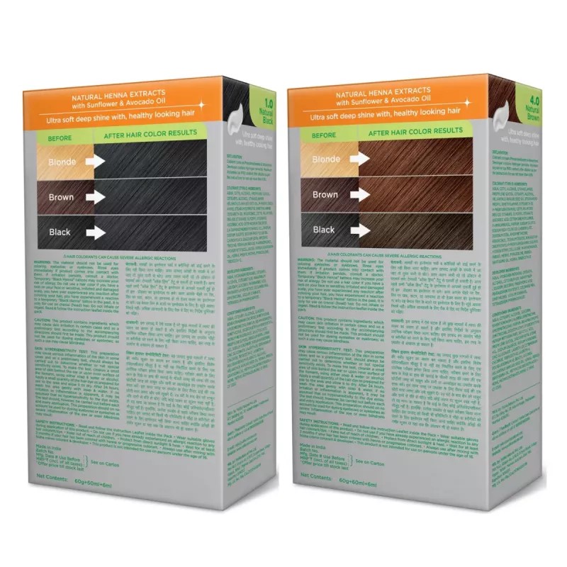 Nisha Creme Hair Color Combo Natural Black And Natural Brown (Each (Color Cream 60g + Developer 60 + Conditioner 6ml) (1Pack)