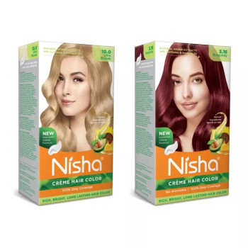 Nisha Creme Hair Color Combo Ultra Blonde And Burgundy (Each (Color Cream 60g + Developer 60 + Conditioner 6ml) (1Pack)