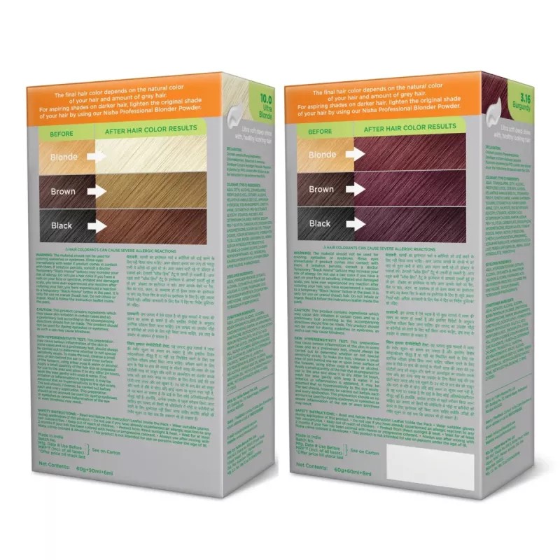 Nisha Creme Hair Color Combo Ultra Blonde And Burgundy (Each (Color Cream 60g + Developer 60 + Conditioner 6ml) (1Pack)