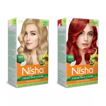 Nisha Creme Hair Color Combo Ultra Blonde And Flame Red (Each (Color Cream 60g + Developer 60 + Conditioner 6ml) (1Pack)