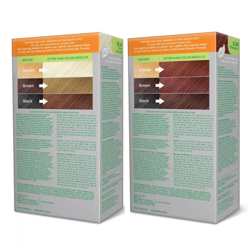 Nisha Creme Hair Color Combo Ultra Blonde And Mahogany (Each (Color Cream 60g + Developer 60 + Conditioner 6ml) (1Pack)