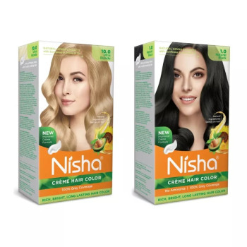 Nisha Creme Hair Color Combo Ultra Blonde And Natural Black (Each (Color Cream 60g + Developer 60 + Conditioner 6ml) (1Pack)