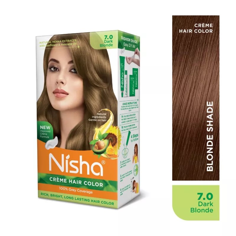 Nisha Creme Hair Color Dark Blonde And Argan Oil Hair Serum (Hair Color Developer 60g + Colorant 60ml + Conditioner 6ml) + 100ml Serum) (1Pack)