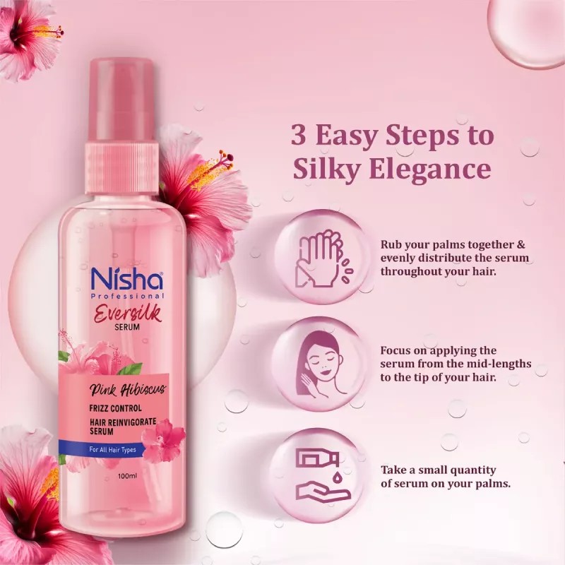Nisha Creme Hair Color Natural Black And Pink Hibiscus Hair Serum (Hair Color Developer 60g + Colorant 60ml + Conditioner 6ml) + 100ml Serum) (1Pack)