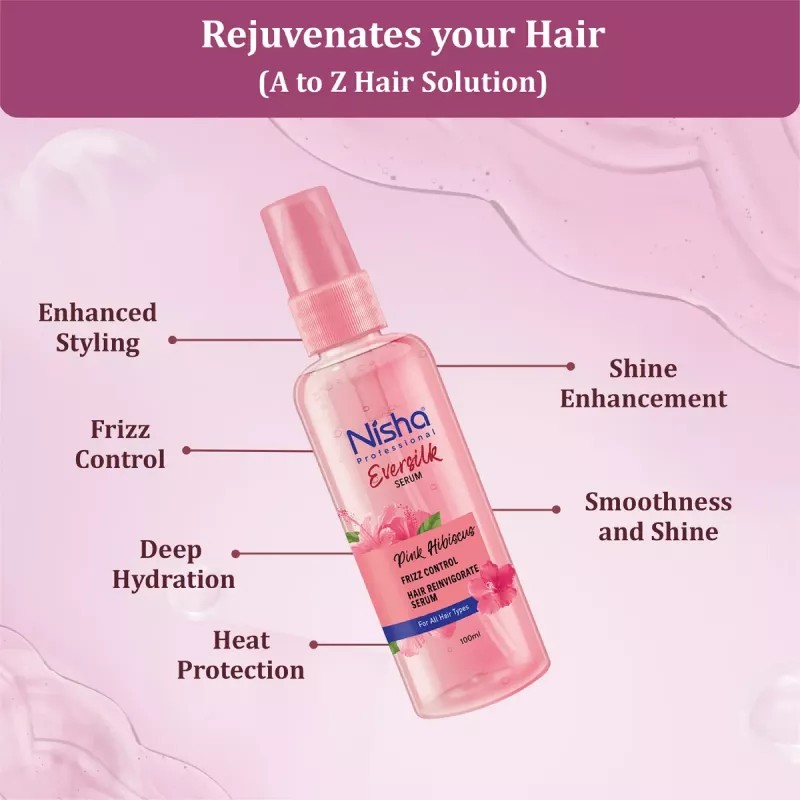 Nisha Creme Hair Color Natural Black And Pink Hibiscus Hair Serum (Hair Color Developer 60g + Colorant 60ml + Conditioner 6ml) + 100ml Serum) (1Pack)