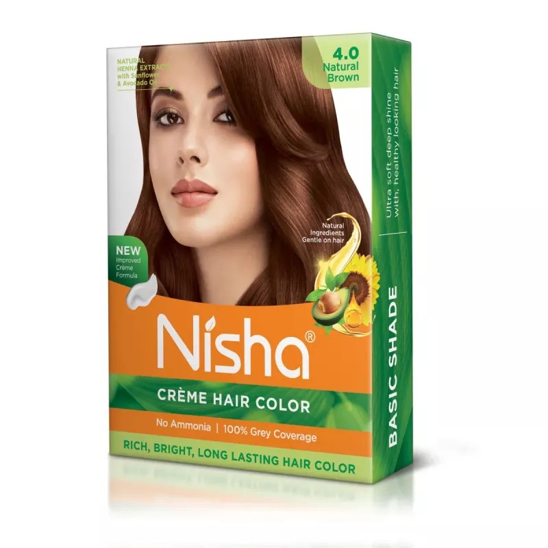 Nisha Creme Hair Color Natural Brown And Pro Vitamin Hair Serum (Hair Color Developer 20g + Colorant 20ml) + 100ml Serum) (1Pack)
