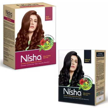 Nisha Henna Based Hair Color Natural Black And Red Brown Combo (Natural Black 1 Carton Contain 6 N Each 10g + Red Brown 1 Carton Contain 6 N Each 15g) (1Pack)