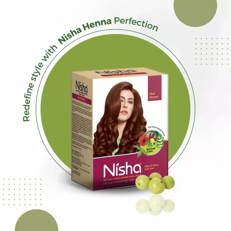 Nisha Henna Based Hair Color Natural Black And Red Brown Combo (Natural Black 1 Carton Contain 6 N Each 10g + Red Brown 1 Carton Contain 6 N Each 15g) (1Pack)