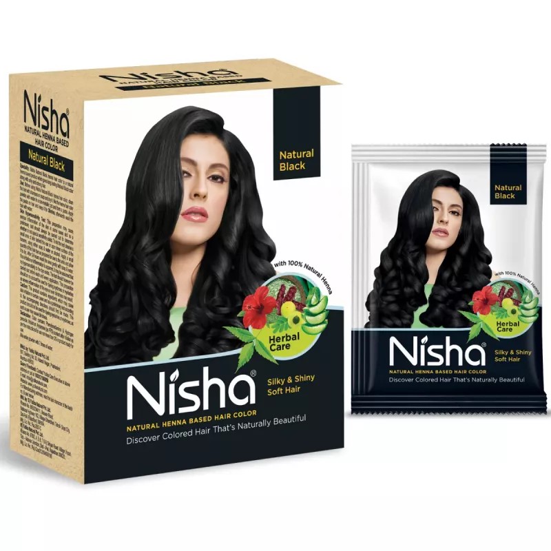 Nisha Henna Based Hair Color Natural Black And Red Brown Combo (Natural Black 1 Carton Contain 6 N Each 10g + Red Brown 1 Carton Contain 6 N Each 15g) (1Pack)