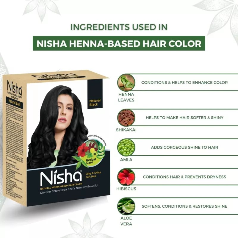 Nisha Henna Based Hair Color Natural Black And Red Brown Combo (Natural Black 1 Carton Contain 6 N Each 10g + Red Brown 1 Carton Contain 6 N Each 15g) (1Pack)