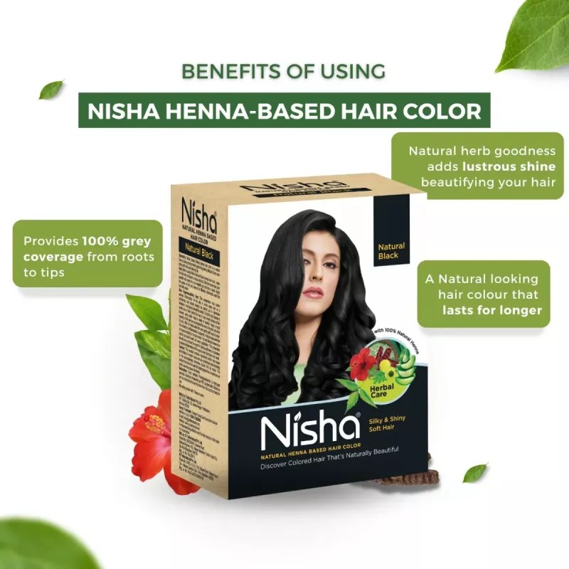 Nisha Henna Based Hair Color Natural Black And Red Brown Combo (Natural Black 1 Carton Contain 6 N Each 10g + Red Brown 1 Carton Contain 6 N Each 15g) (1Pack)