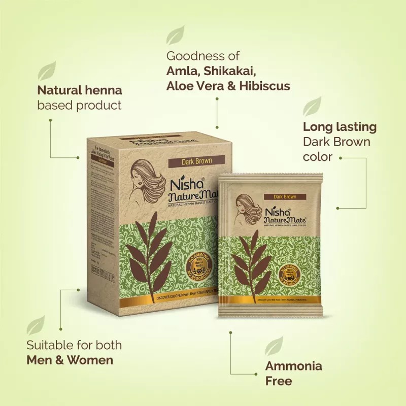 Nisha Nature Mate Henna Based Hair Color Dark Brown Powder (60g)