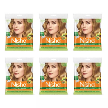 Nisha Creme Hair Color 7.3 Honey Blonde (Pouch Pack) (Colorant 20ml + Developer 20g) (1Pack, Pack of 6)