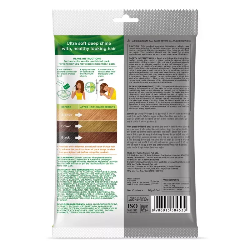 Nisha Creme Hair Color 7.3 Honey Blonde (Pouch Pack) (Colorant 20ml + Developer 20g) (1Pack, Pack of 6)